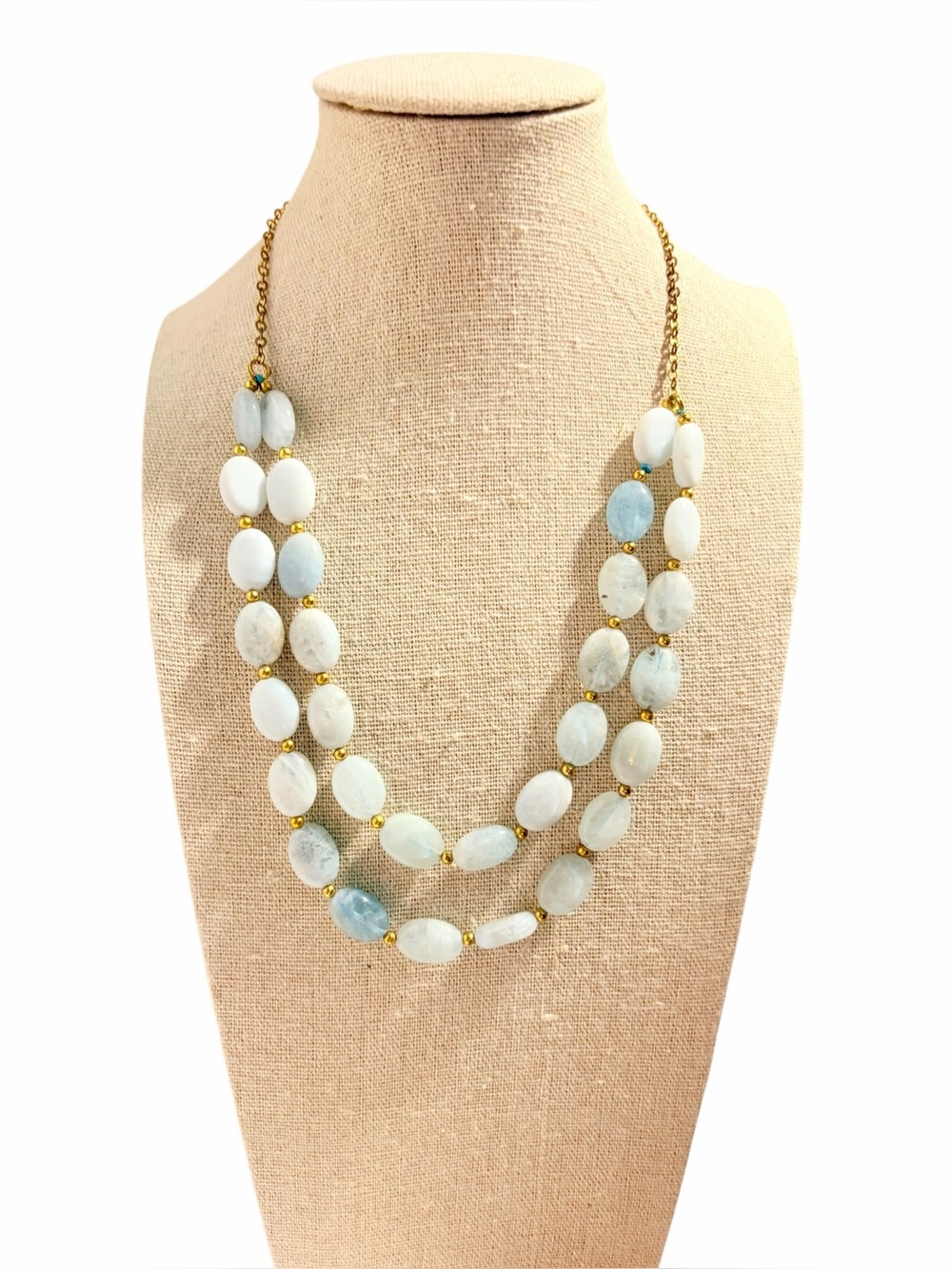 Stauer Aquamarine Gold Tone Beaded Double Strand Necklace